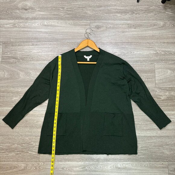 Terra & Sky 1X Plus Size Green Cardigan Sweater Lightweight Ribbed Knit - Picture 7 of 8